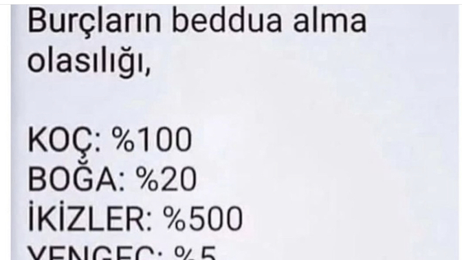 Burcuna göre yüzde kaç beddua alma olasılığın var 😅?