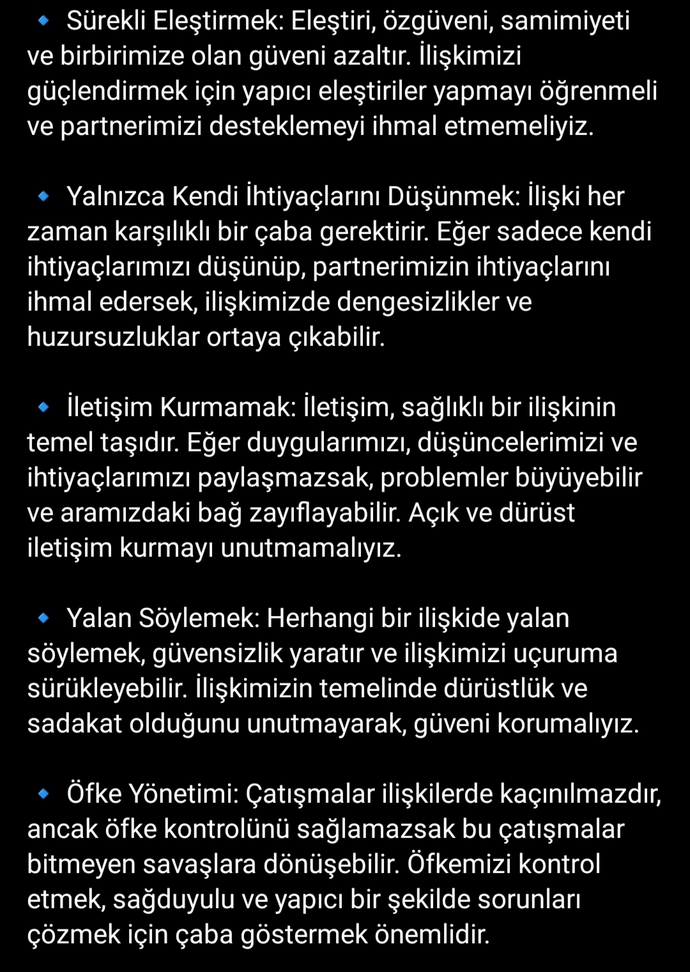 İlişki katili (bir nevi ilişkiyi bitiren) davranışlar size göre nelerdir?