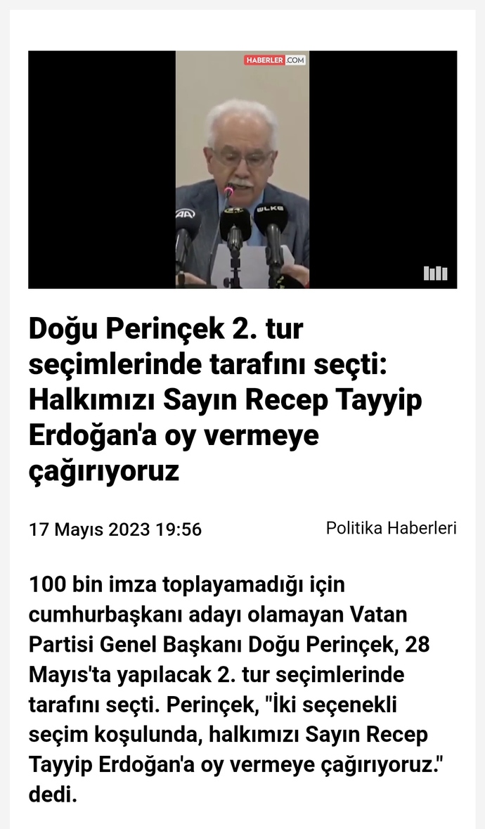 Öcalanın Kankası Doğu Perinçek, Erdoğana Oy/Destek İstedi, Erdoğana Oy Verenler Ne Diyor Bu İşe?