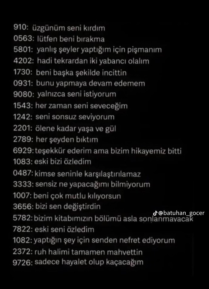 Söylemek istediğiniz şeyin numarasını yazabilir misiniz?