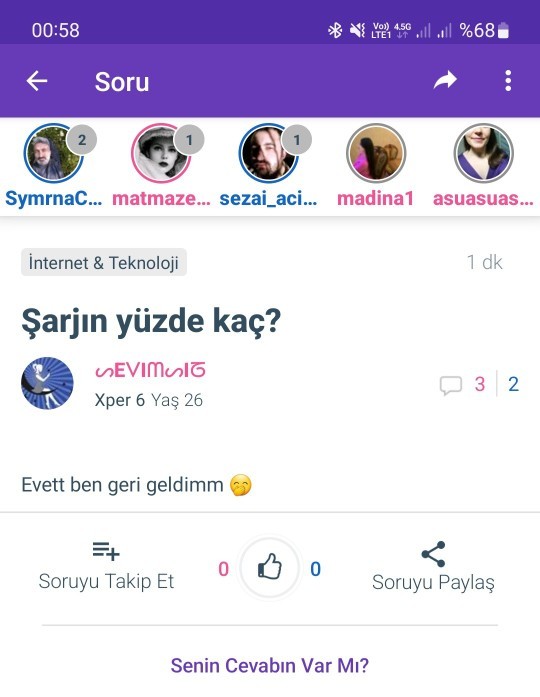 Şarjın yüzde kaç?