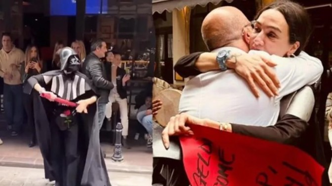 Birce Akalay, Darth Vader kostümüyle arkadaşının doğum gününe katıldı. Hiç böyle çılgın bir sürpriz yaptınız mı?