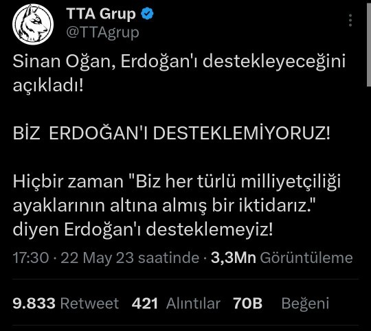 Sinan oğan destekçisi sayfalar erdoğanı desteklemeyeceklerini açıkladılar?