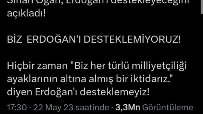Sinan oğan destekçisi sayfalar erdoğanı desteklemeyeceklerini açıkladılar?