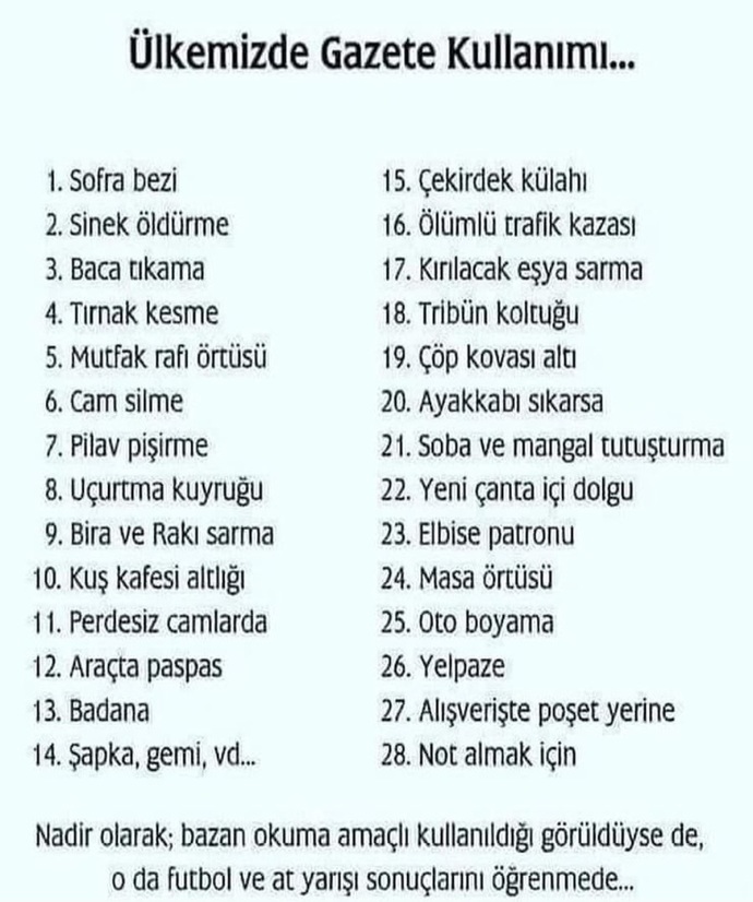 Gazeteyi ne için kullanıyorsunuz?
