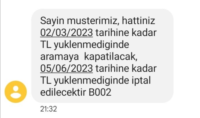 İptal olan hat?
