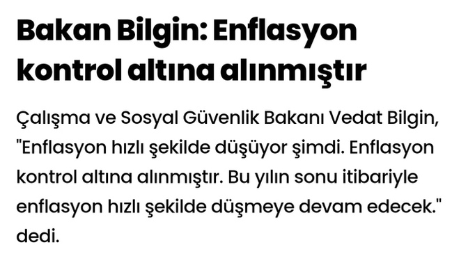 Enflasyon kontrol altına alınmış. Erdoğan'cı arkadaşlar buna kendileri inanıyor mu?