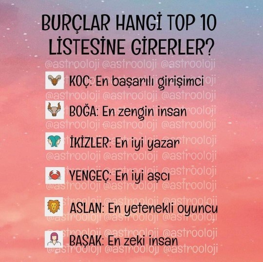 Senin burcun hangi top 10 listesine girer?