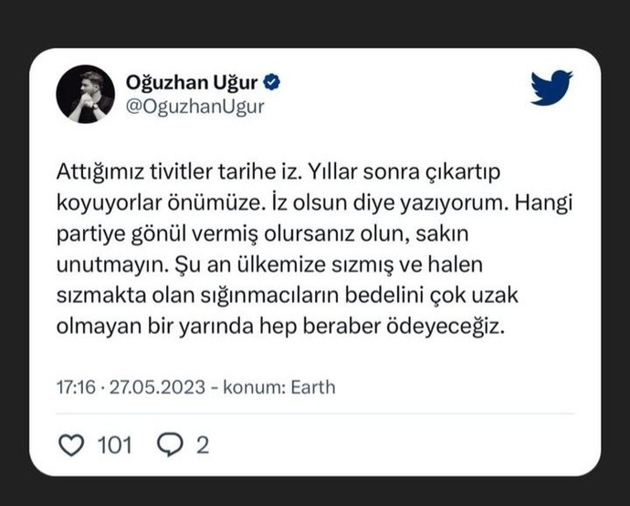 Oğuzhan Uğurun attığı tweete katılıyor musunuz?