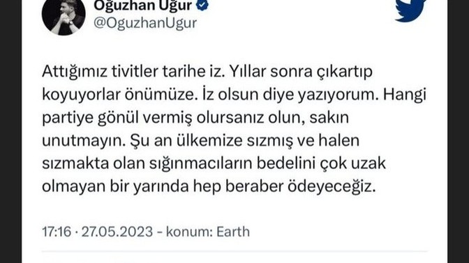 Oğuzhan Uğur'un attığı tweete katılıyor musunuz?