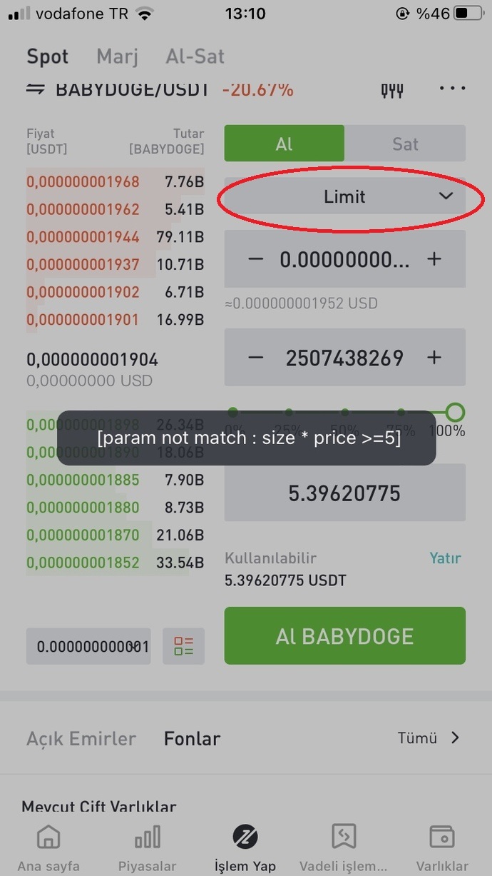 Coin alırken sorun yaşıyorum, neden böyle bir hata alıyorum?