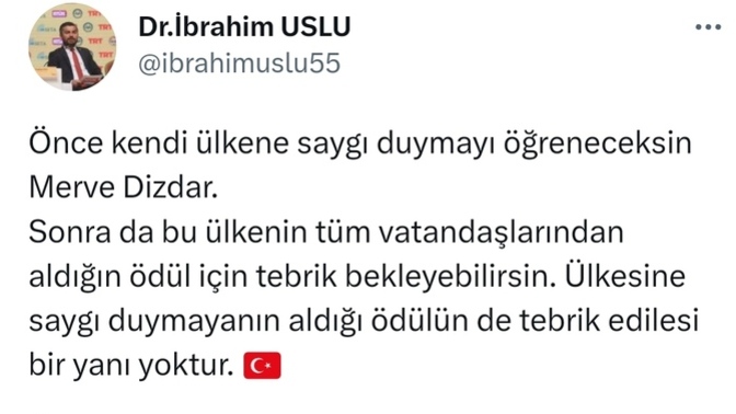 RTÜK başkan yardımcısının, Merve Dizdar’ın ödül konuşmasına tepki göstermesi hakkında ne düşünüyorsunuz?
