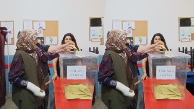 113 yaşındaki Fatma teyze, bir kolunda alçıyla oy kullanmaya gitmiş. Siz oy kullandınız mı?