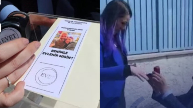 Bir kadına oy kullandığı sırada evlilik teklifi yapılıp, özel pusula ile cevap alınmış. Güzel fikir mi?