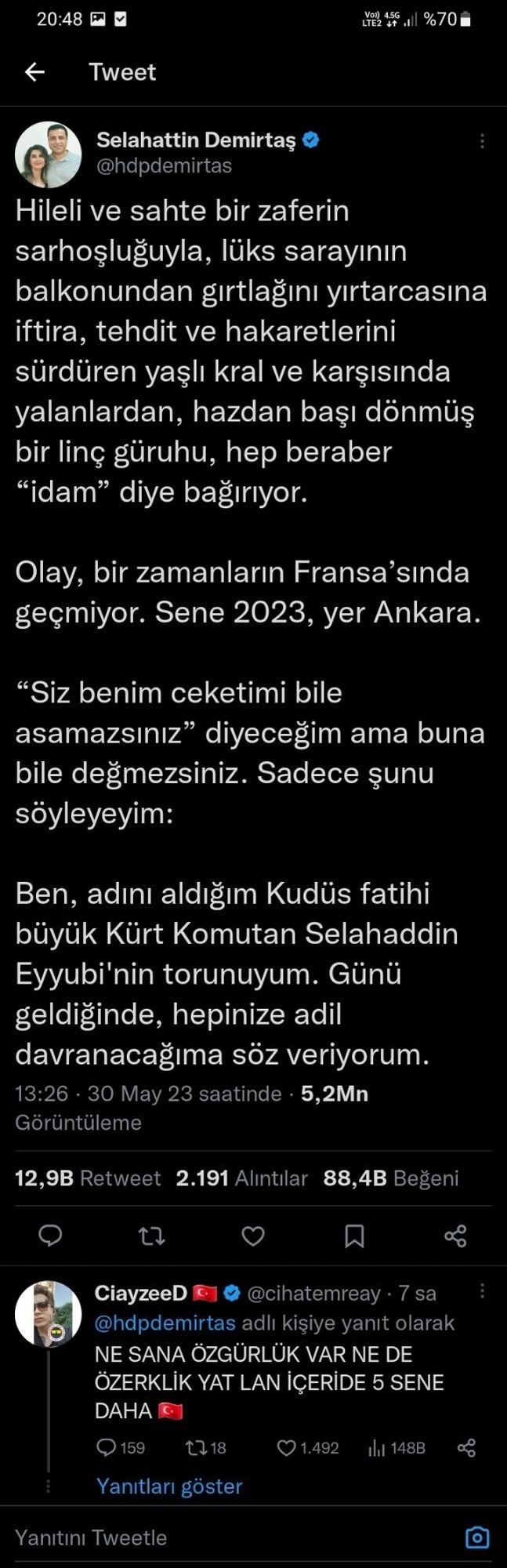 Demirtaşın seçim sonucuna dair attığı tweet i nasıl yorumluyorsunuz?
