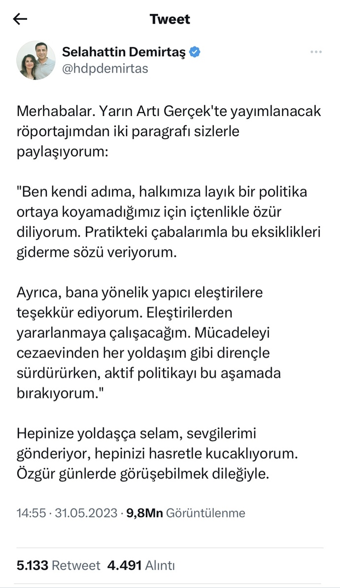 Türkiye’de Selahattin Demirtaş kadar onurlu bir adama neden dışladınız Kürt olduğu için mi?