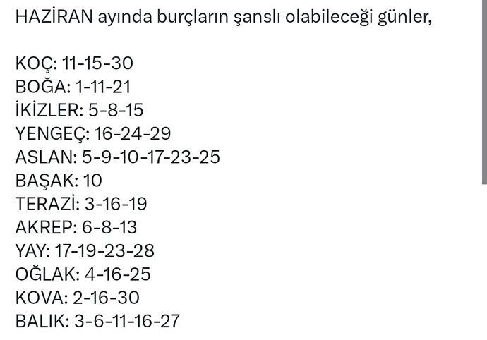Haziran ayında burçlara göre şanslı olabileceğiniz günler hakkında ne düşünüyorsunuz?
