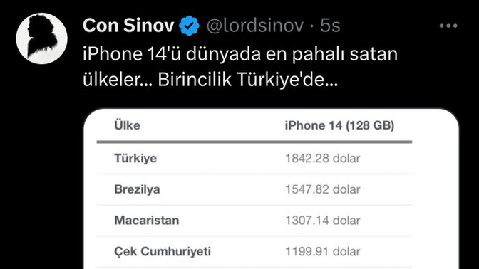 iPhone 14'ü en pahalı satan ülkeler listesinde Türkiye'nin 1. sırada yer alması tepki çekti. Ne düşünüyorsunuz?