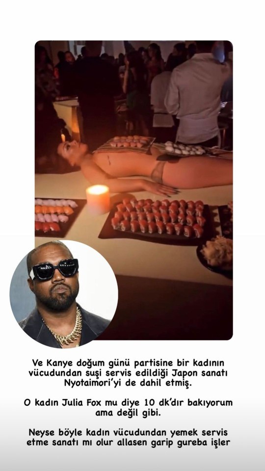 Kanye West kadın vücudun da suşi yedi, siz de yemek ister miydiniz?
