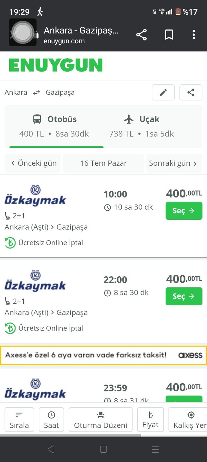 Bu fiyatlara göre hangisi ile seyahat ederdiniz: Uçak mı, otobüs mü?