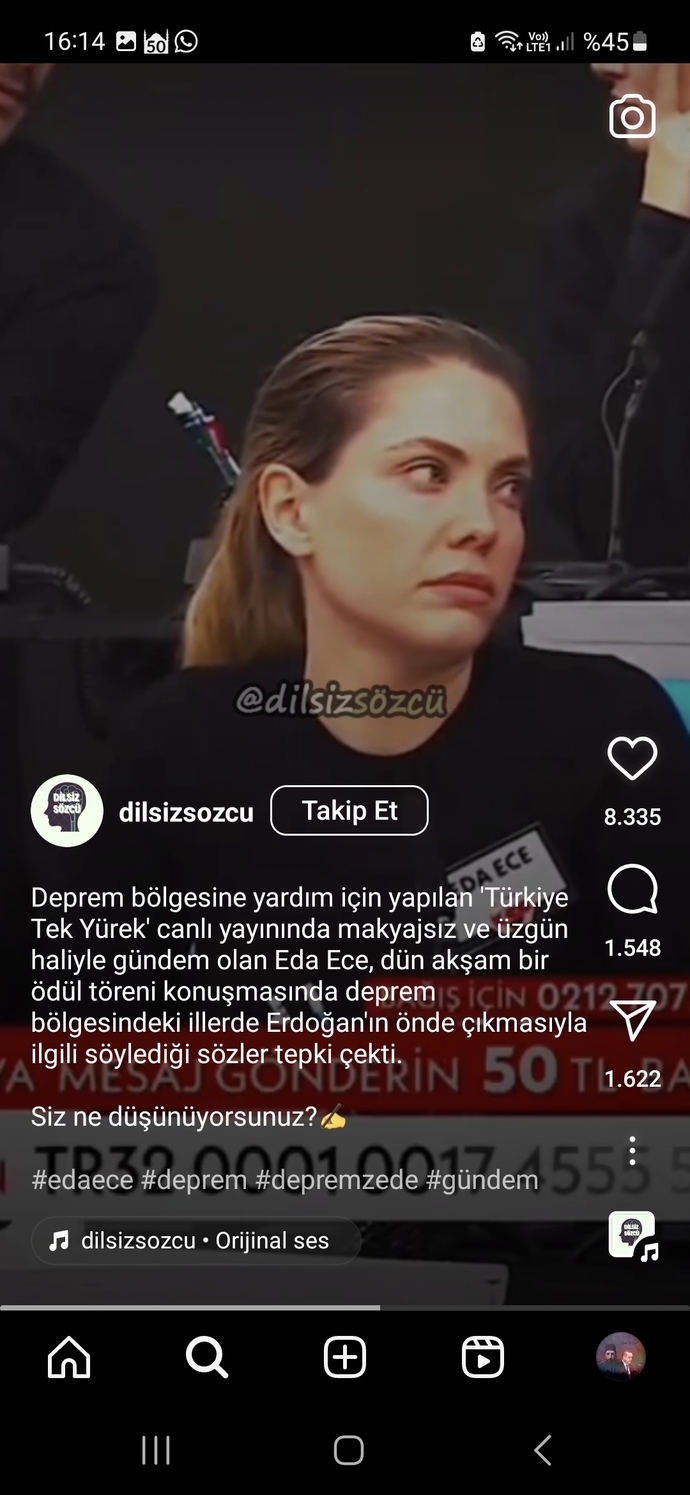 Eda ece yaptığı konuşmaya nediyorsunuz? Depremzedeler hakkinda?