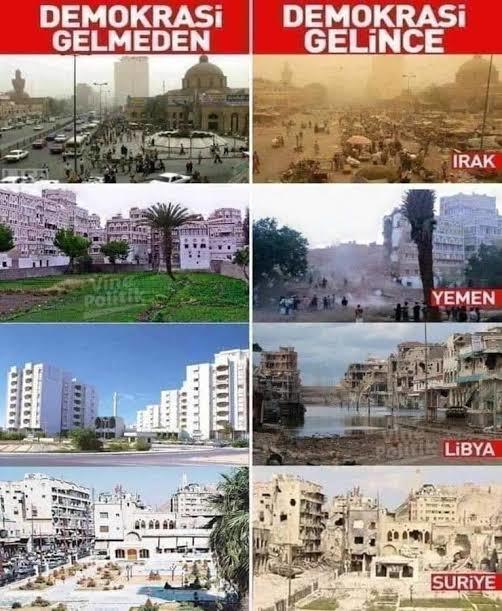 ABDnin her ülkeye demokrasi götüreceğiz diye girip sadece savaş götürmesi hakkında ne düşünüyorsunuz?