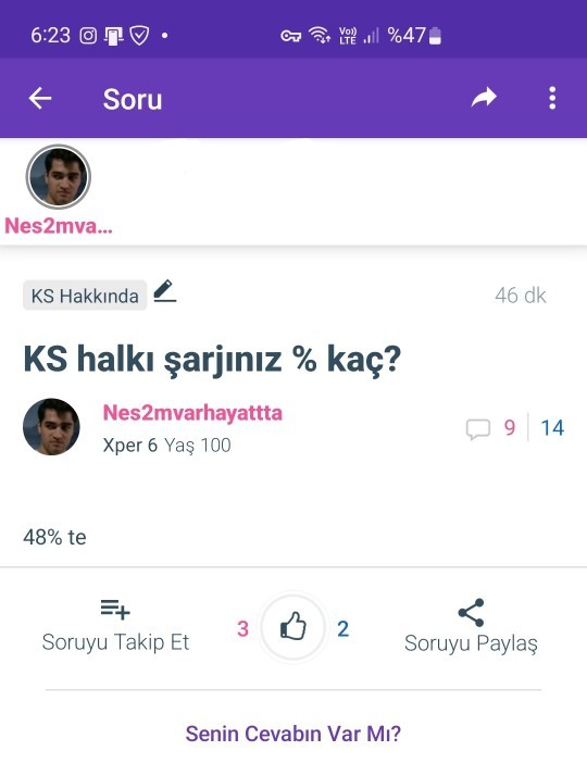 KS halkı şarjınız % kaç?