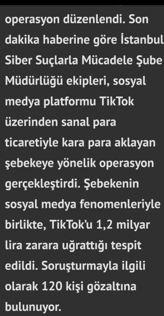 Tiktok üzerinden kara para aklandiğı ortaya çıkmiş,120 kisi göz altında, bu konu hakkinda ne duşunuyorsunuz?