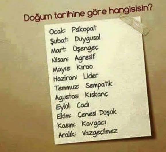 Doğum tarihine göre hangisisin?