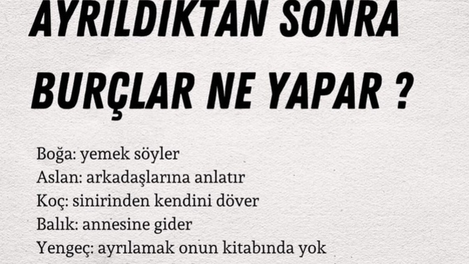 Ayrıldıktan sonra burcunuza göre ne yapıyorsunuz?