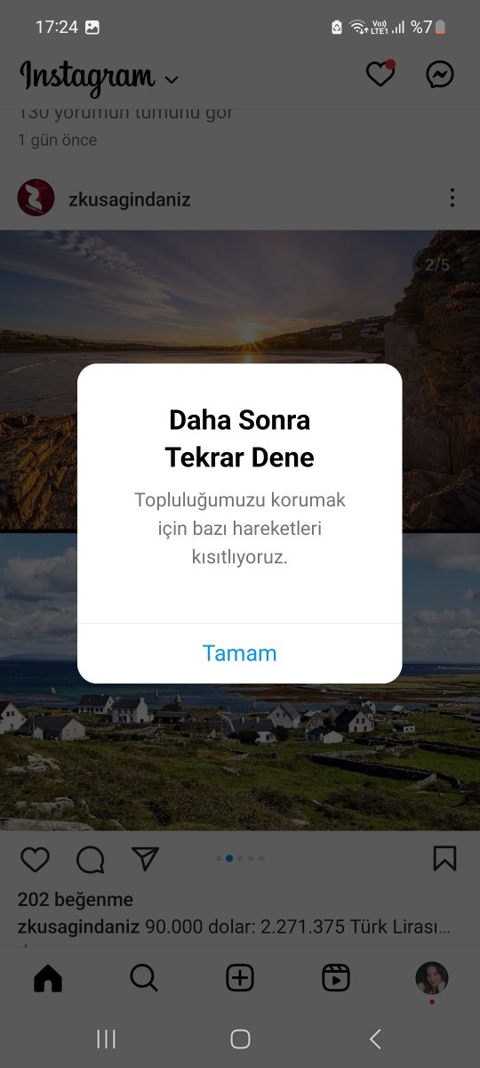 Instagramda bir sorunum var?