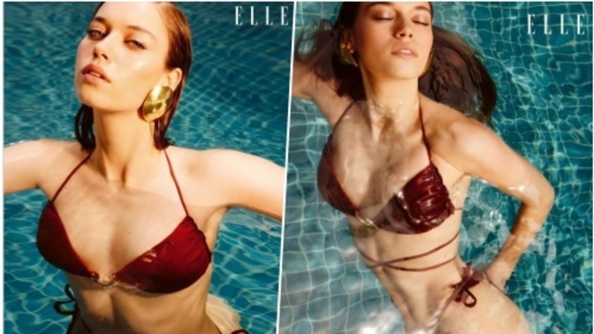 Afra Saraçoğlu'nun bordo bikinisiyle suda verdiği pozları beğendiniz mi?