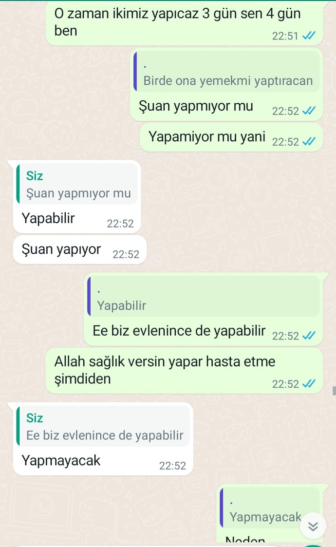 İkimiz de veteriner hekimiz. Evlenince ev işleri sende diyor, eşit olması gerekmez mi?