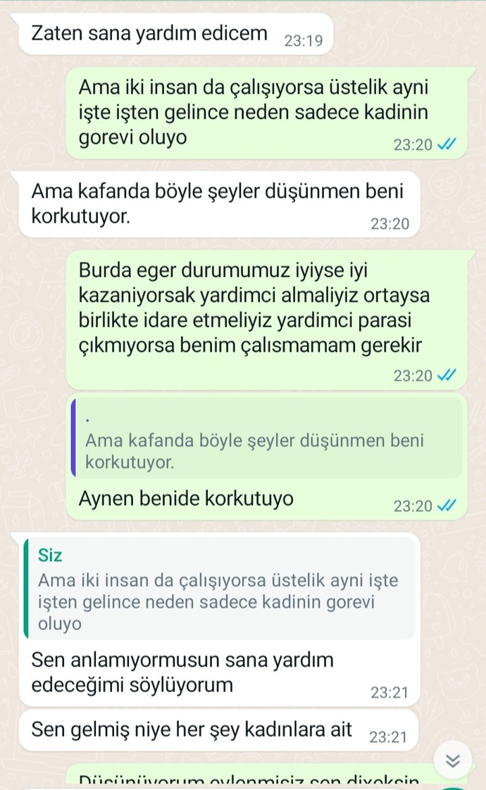 İkimiz de veteriner hekimiz. Evlenince ev işleri sende diyor, eşit olması gerekmez mi?