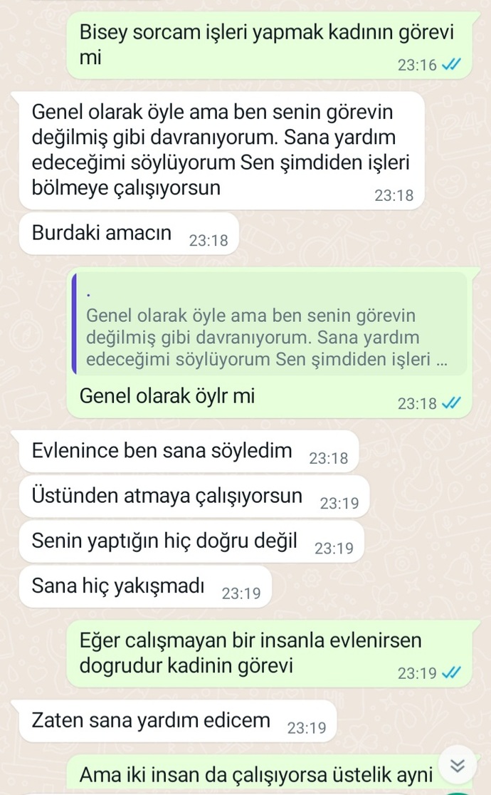 İkimiz de veteriner hekimiz. Evlenince ev işleri sende diyor, eşit olması gerekmez mi?