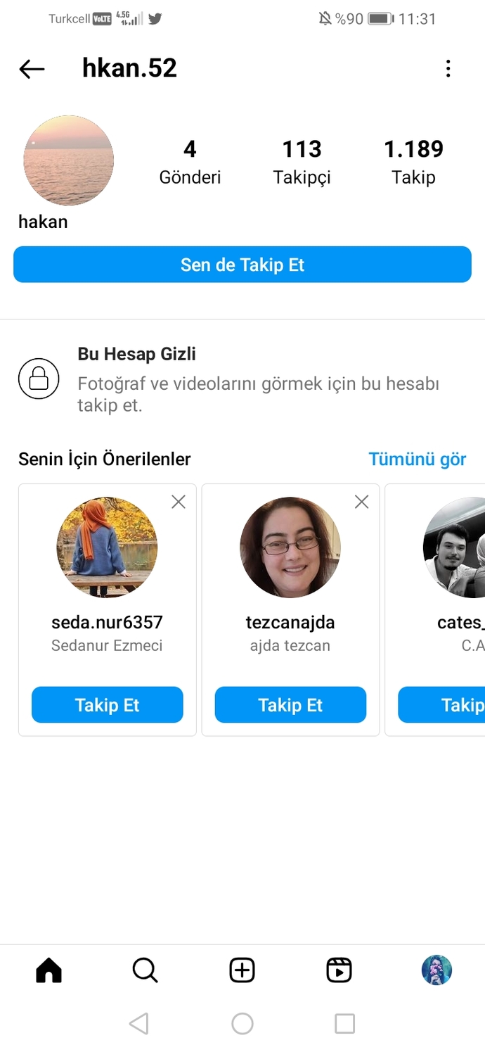 Hesapta kendi fotoğrafı yok.