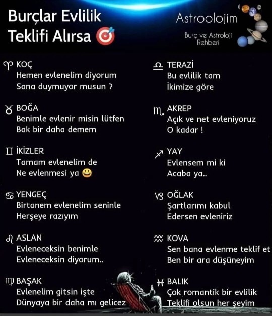 Burçlar evlilik teklifi alırsa adlı çalışma 😃 Sizin burcunuz ve yorumunuz ne?