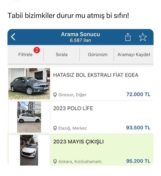 2. el araç fiyatları, sıfır fiyatları geçemez yasağı sonrası, simülasyonda bulunan çare: “Sıfır atmak” ne düşünüyorsunuz?