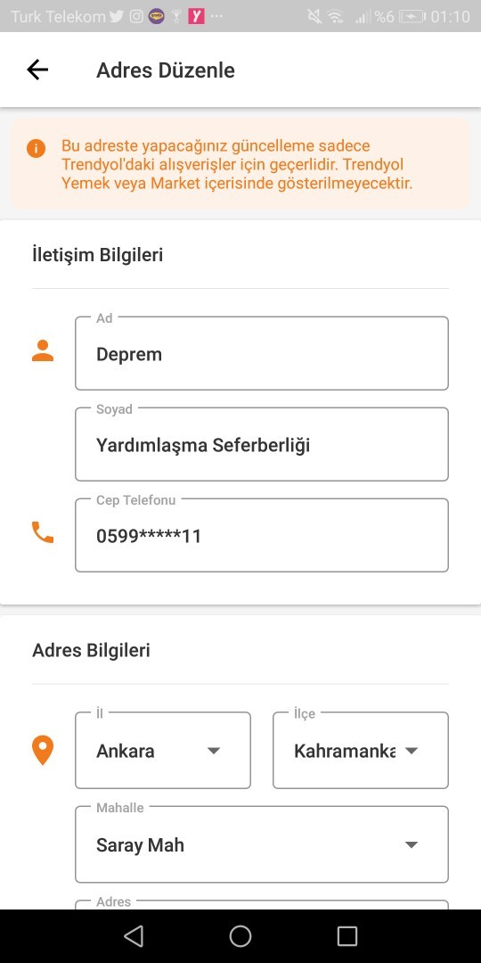 Trendyol hesabıma 2 yıldır girmiyorum. Bana ait olmayan adres, ad var. Hesabım mı çalınmış bu ne? Resme bakın?