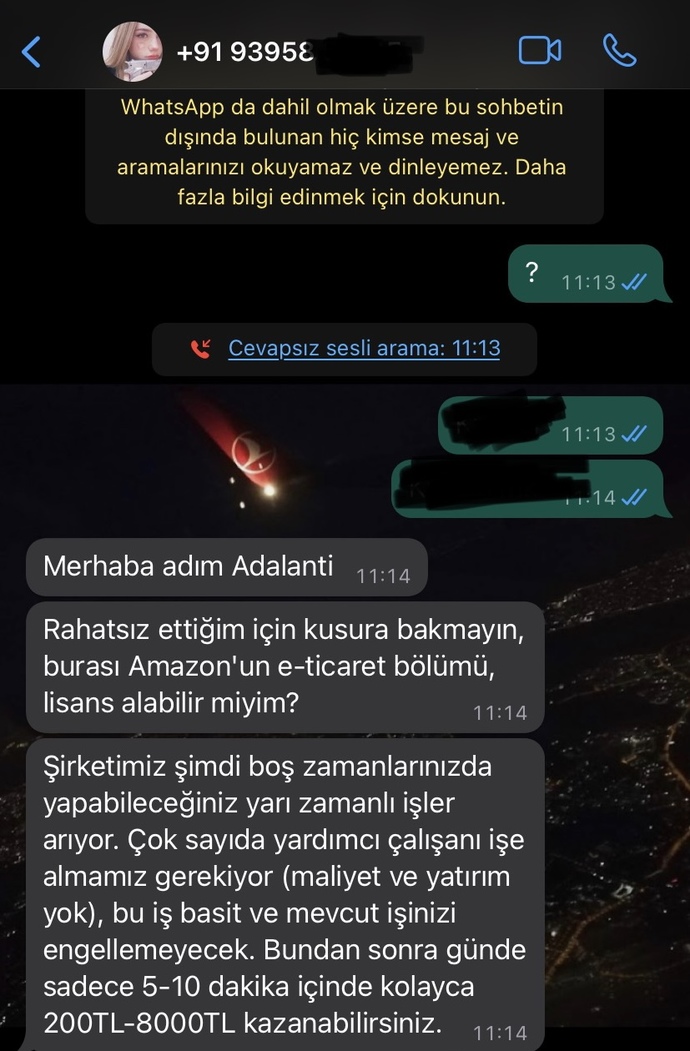 +91 li numaradan Wp mesajı geliyor?