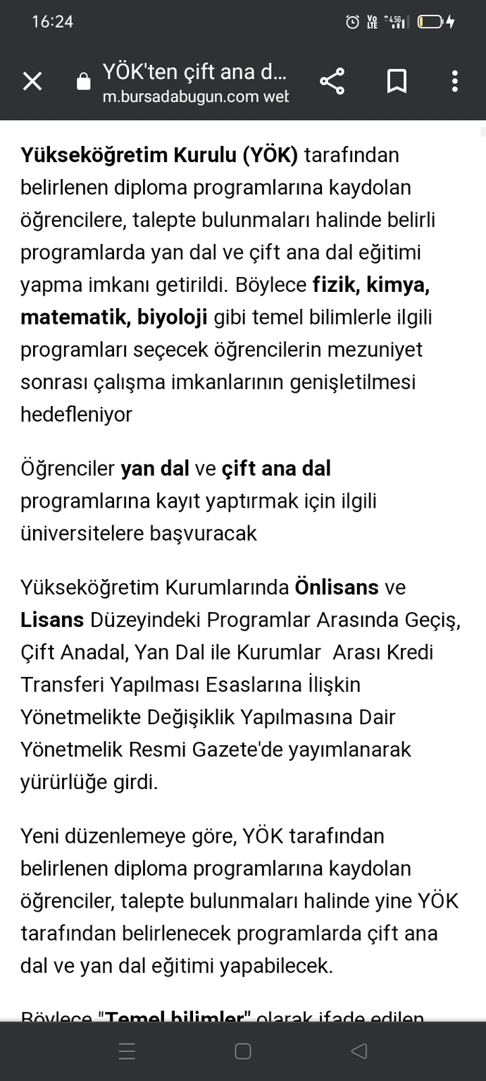 Çift anadal yönetmelik değişti?