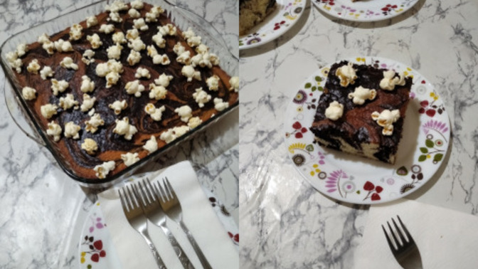 Evde pasta süsü olmayınca keki mısır patlağıyla süsledim, nasıl olmuş 😂?
