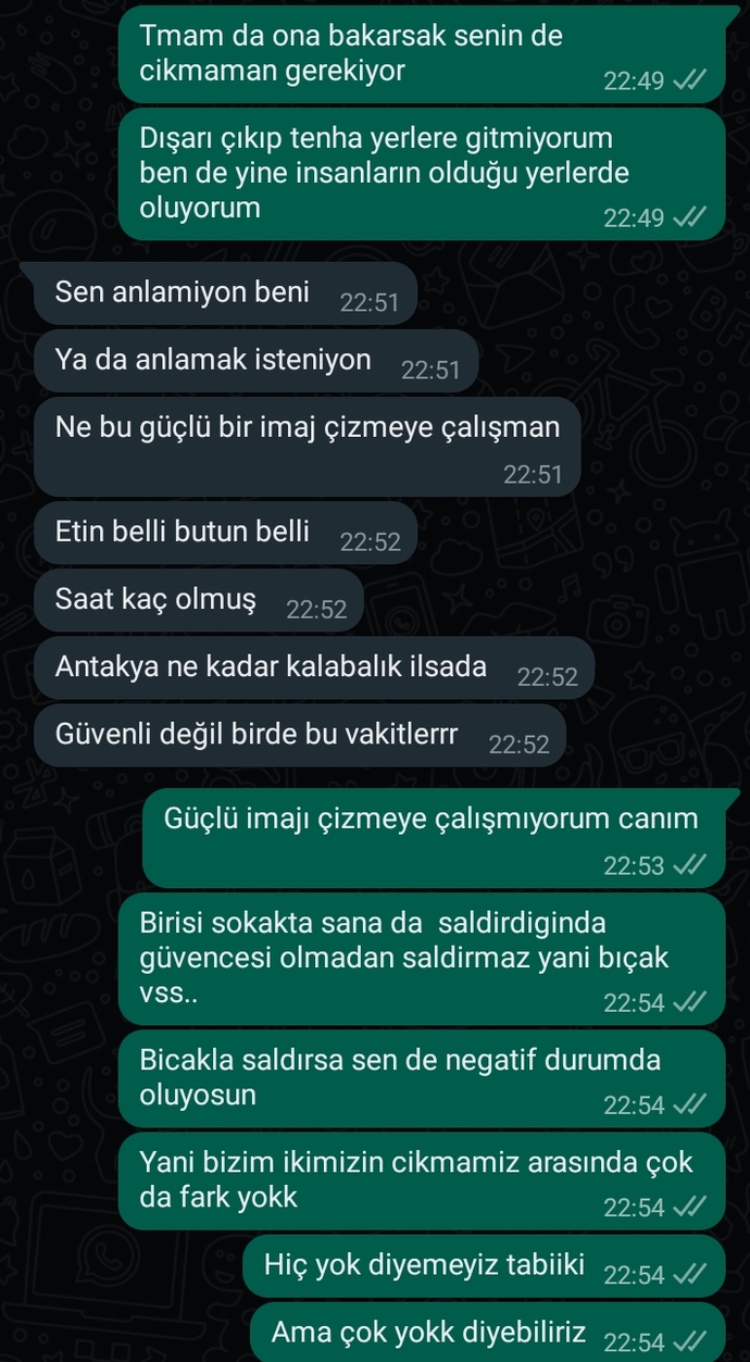 Akşam 22:30da yürüyüşe çıktım diye böyle şeyler söyledi. Kim haklı?