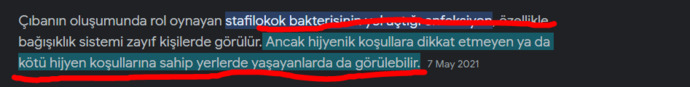 Özel bolgede çok fazla ciban cikmasi niye olur?