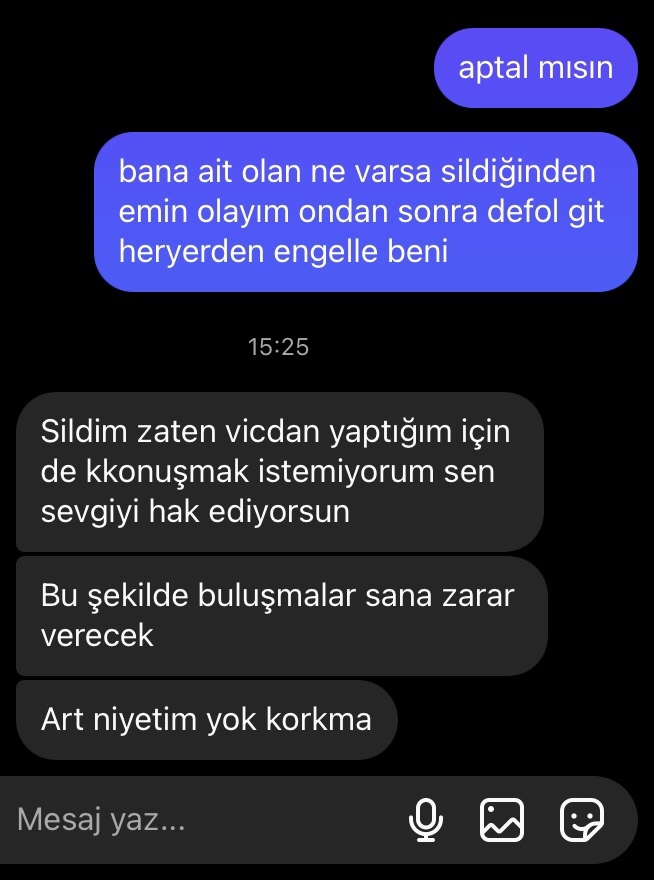 Sadece birlikte olup buluştuğum kişi bana bunu yazdı?