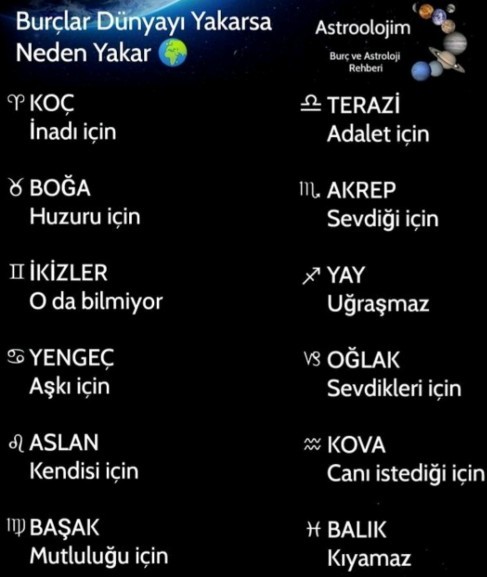 Burçlar dünyayı yakarsa neden yakar?