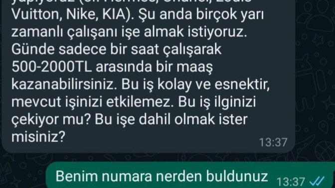 Wp yabancı bi numara mesaj attı dolandırıcı mi?