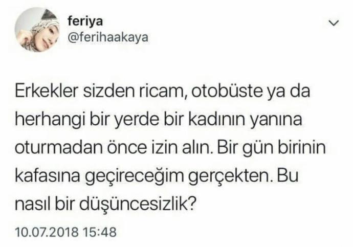 Toplu taşımada bir erkek, kadının yanına oturmak için izin istemeli mi?