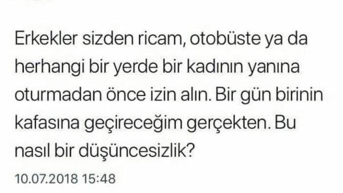 Toplu taşımada bir erkek, kadının yanına oturmak için izin istemeli mi?