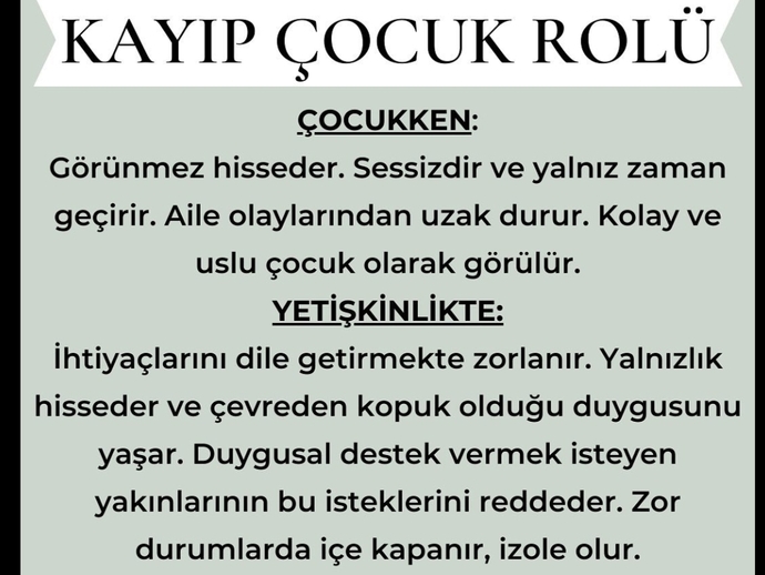 Çocukluğunuzda üstlendiğiniz rolleri yetişkinlik döneminde de devam ettiğinizi varsayarsak bu rollerden hangisi size hitap ediyor?